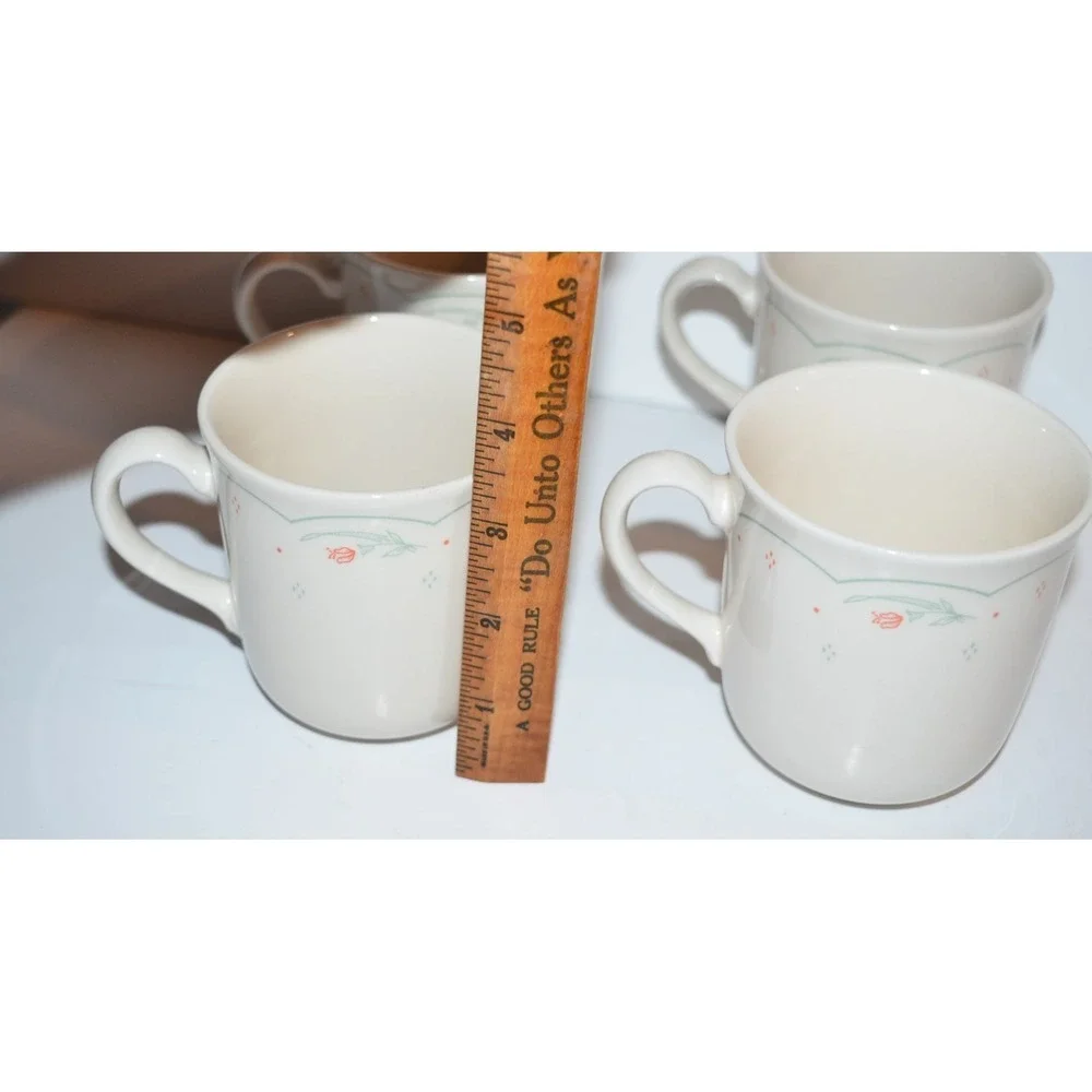 Vtg Corelle Calico Rose Coffe Tea cups mugs set of 4 pink floral